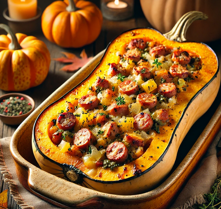 Butternut farcie à la chair à saucisse