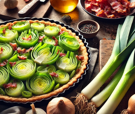 Recette facile de tarte aux poireaux et lardons