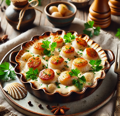 Recette - Cassolettes de Noix de Saint-Jacques à la Sauce Normande