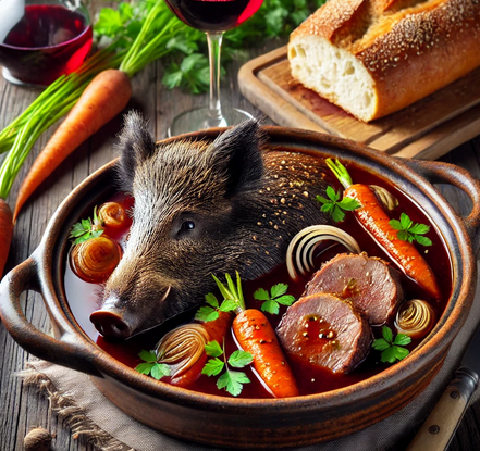 Recette de Sanglier Mariné au Vin Rouge